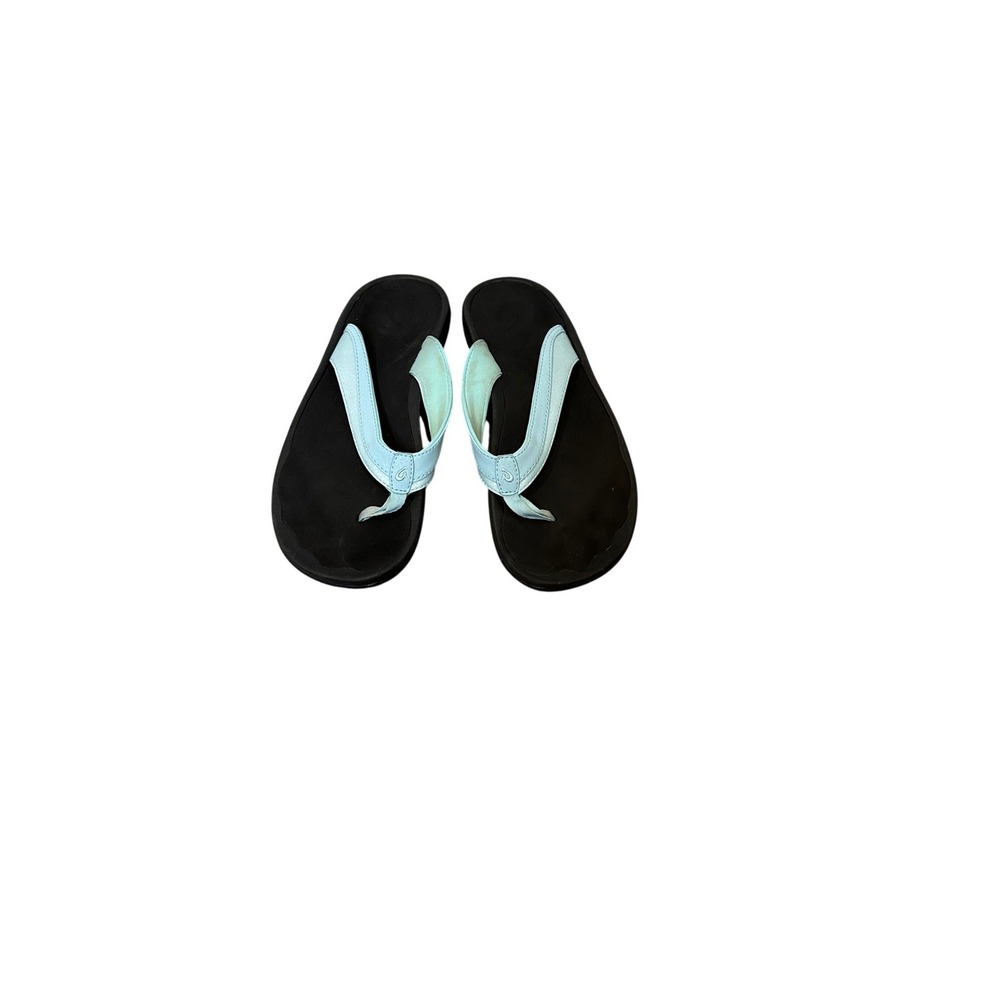 Olukai Ohana Womens Flip Flops‎ Black Pale Sky Blue Sandals 20110-1V40 Size 10